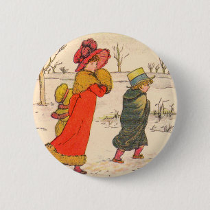Kate Greenaway winter scene 6 Cm Round Badge