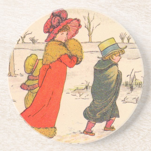 Kate Greenaway winter scene Coaster (Front)
