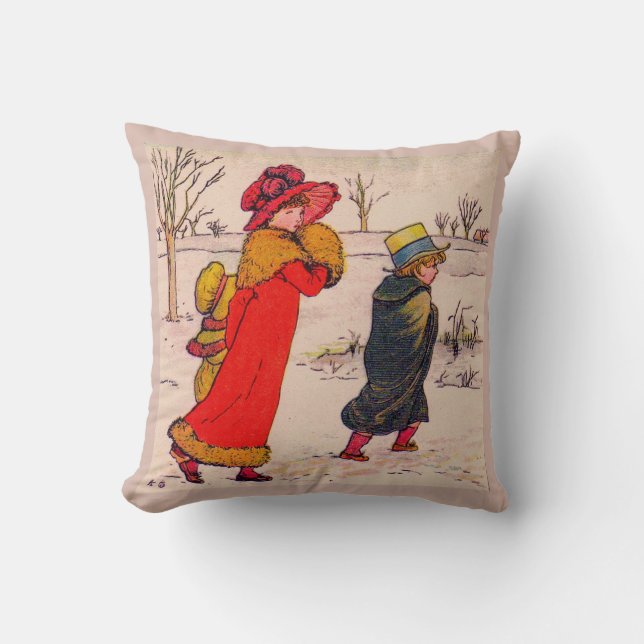 Kate Greenaway winter scene Cushion (Front)