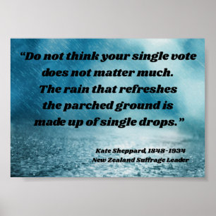 Kate Sheppard Suffrage Quote New Zealand Vote Rain Poster