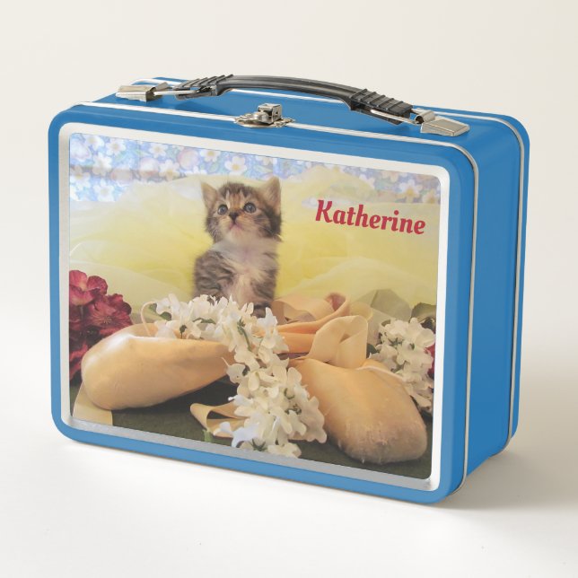 Kate the Ballerina Personalised Cat  Metal Lunch Box (Front)