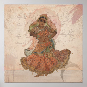Kathak Illustration Pahari Mughal Miniature Poster