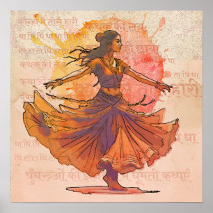 Kathak Spin Ink Watercolor Indian Heritage Art Poster