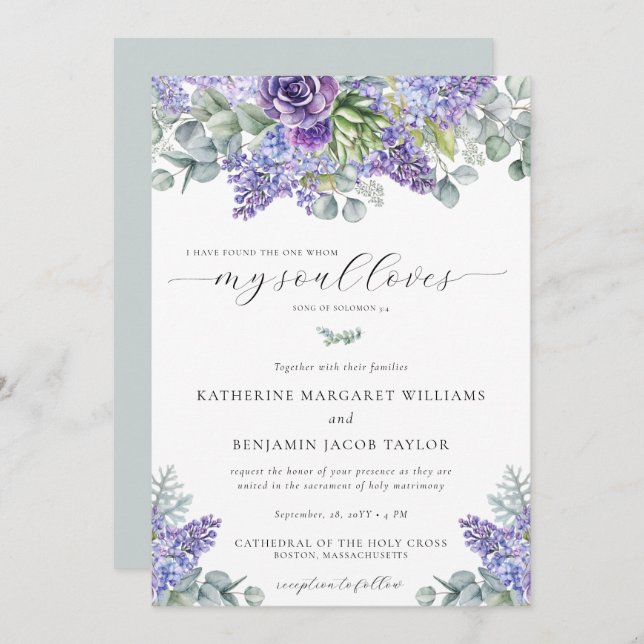 Katherine Floral Lavender Catholic Wedding Invitation (Front/Back)