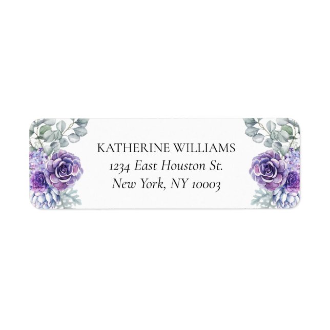 Katherine Purple Succulents Wedding Return Address Return Address Label (Front)