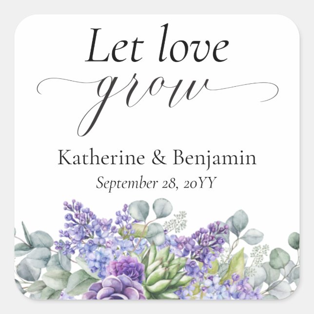 Katherine Succulent Wedding Favour Square Sticker (Front)
