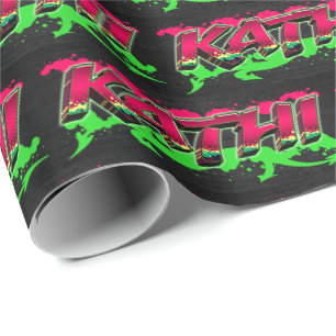 Kathi Vorname Name Graffiti red green Wrapping Paper