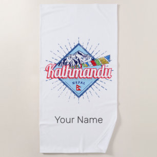 Kathmandu Mountains Nepal Retro Flags Souvenir Beach Towel