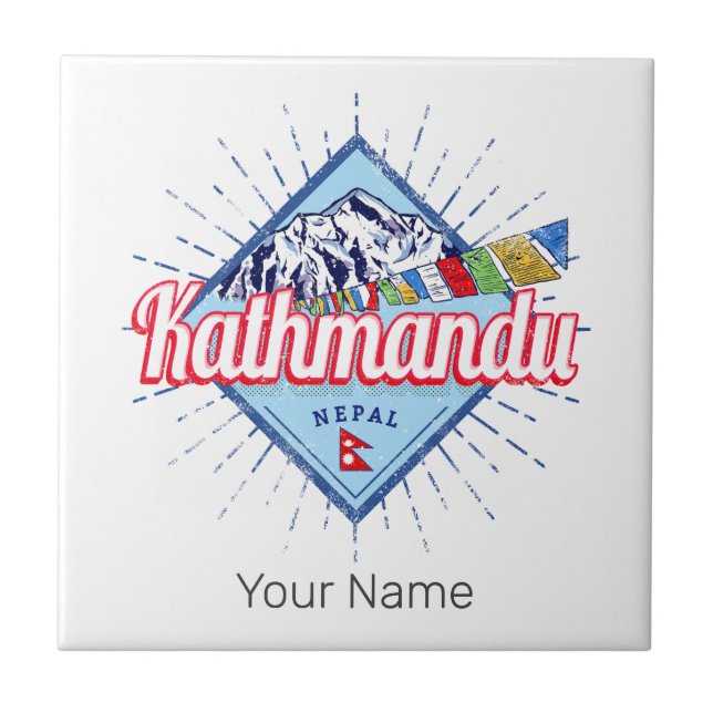 Kathmandu Mountains Nepal Retro Flags Souvenir Ceramic Tile (Front)