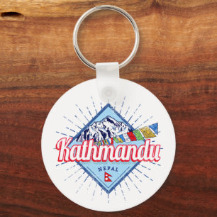 Kathmandu Mountains Nepal Retro Flags Souvenir Key Ring