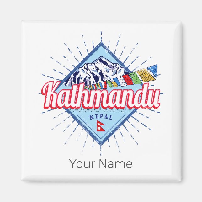 Kathmandu Mountains Nepal Retro Flags Souvenir Magnet (Front)