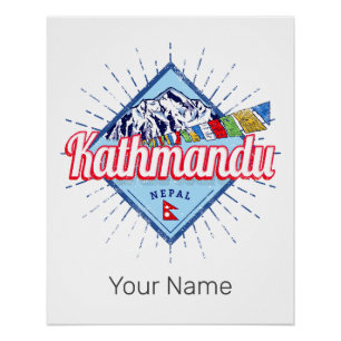 Kathmandu Mountains Nepal Retro Flags Souvenir Poster