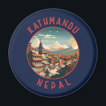 Kathmandu Nepal Retro Distressed Circle Magnet<br><div class="desc">Kathmandu retro vector travel design. Kathmandu,  Nepal's capital,  is set in a valley surrounded by the Himalayan mountains.</div>
