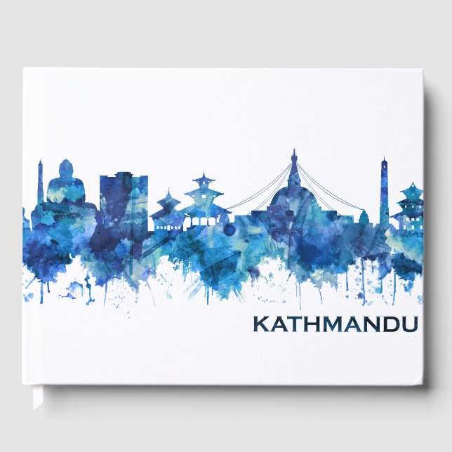 Kathmandu Nepal Skyline Blue Guest Book (Front)