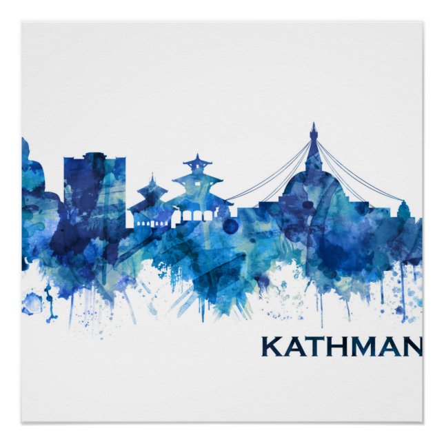 Kathmandu Nepal Skyline Blue Poster (Front)