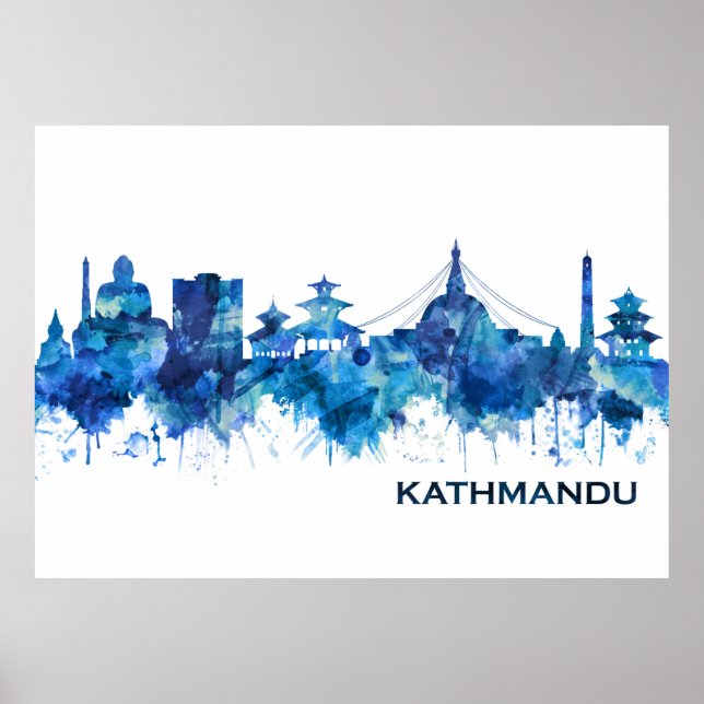 Kathmandu Nepal Skyline Blue Poster (Front)