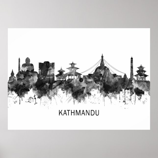 Kathmandu Nepal Skyline BW Poster (Front)