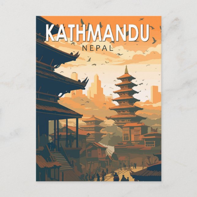 Kathmandu Nepal Travel Art Vintage Postcard (Front)