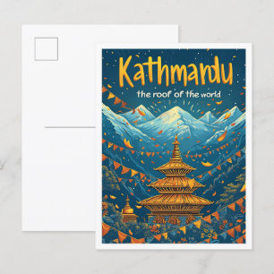 Kathmandu Nepal Vintage Art Travel Illustration Postcard
