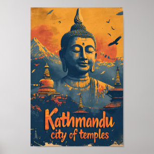 Kathmandu Nepal Vintage Art Travel Illustration Poster
