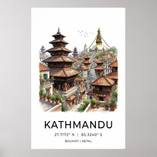 Kathmandu Wall Art Ink Line Drawing - Pagodas and