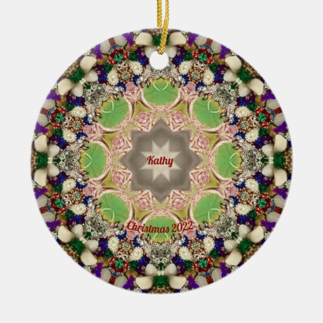 KATHY ~ CHRISTMAS Purple Blue Green 2022 Ceramic Ornament (Front)