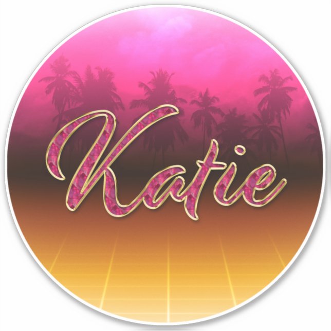 Katie First Name Golden pink Sticker (Front)