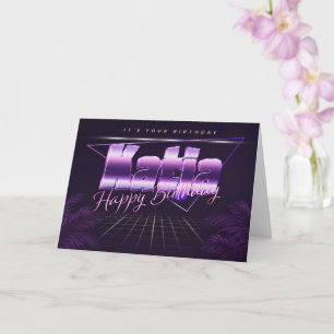 Katja Name Vorname lila retro Karte Geburtstag Card
