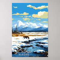 Katmai Alaska USA vintage travel illustration