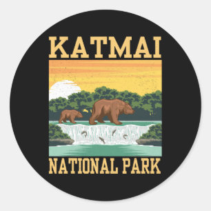 Katmai National Park Alaska Bear Hiking Outdoor  Classic Round Sticker
