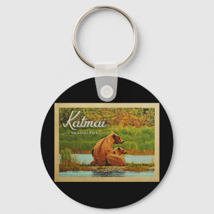 Katmai National Park Bears Vintage Key Ring