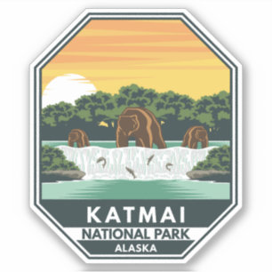 Katmai National Park Grizzly Bears Retro Emblem