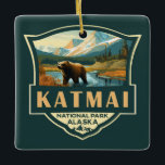 Katmai National Park Illustration Retro Badge Ceramic Ornament<br><div class="desc">Katmai vector artwork design. The Valley of Ten Thousand Smokes is an area of lava flows and ash formed by a massive volcanic eruption</div>