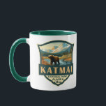 Katmai National Park Illustration Retro Badge Mug<br><div class="desc">Katmai vector artwork design. The Valley of Ten Thousand Smokes is an area of lava flows and ash formed by a massive volcanic eruption</div>
