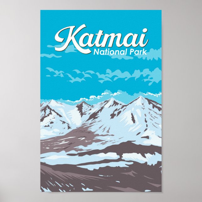 Katmai National Park Illustration Travel Art Retro Poster (Front)