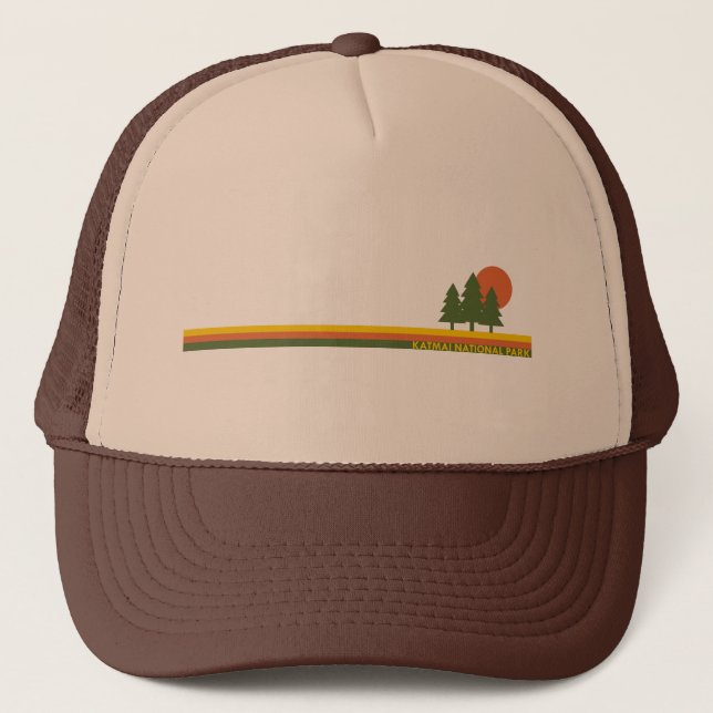 Katmai National Park Pine Trees Sun Trucker Hat (Front)