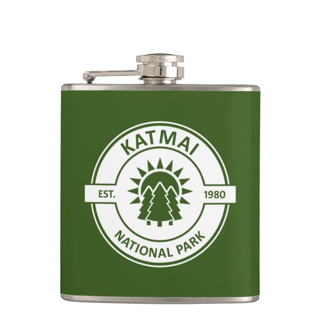 Katmai National Park Sun Trees Hip Flask (Front)