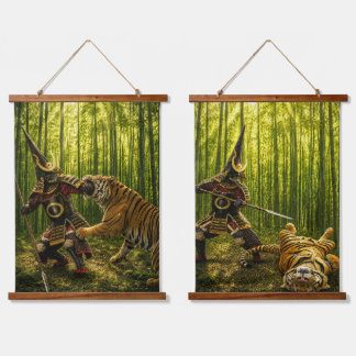 Kato Kiyomasa Samurai and Tiger Two-Panel Wall Tap Hanging Tapestry