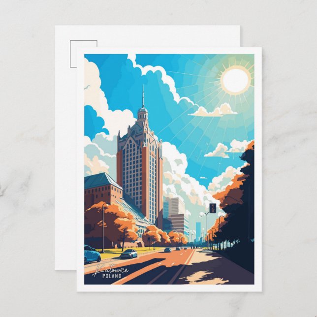 Katowice Poland Art Vintage Travel Illustration Postcard (Front/Back)