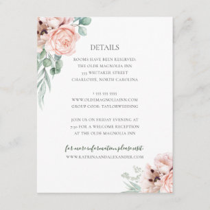 Katrina Pink Floral Wedding Guest Details Enclosure Card