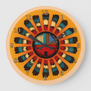 Katsina (Kachina) Feathered Sun Face Large Clock
