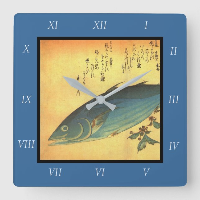 Katsuo (Skipjack Tuna) - Hiroshige's Colourful Fis Square Wall Clock (Front)