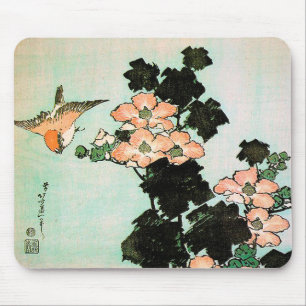 Katsushika Hokusai (葛飾北斎) - Hibiscus and Sparrow Mouse Pad