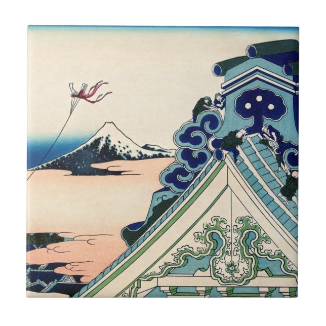 Katsushika Hokusai - Asakusa Honganji temple, Edo Ceramic Tile (Front)