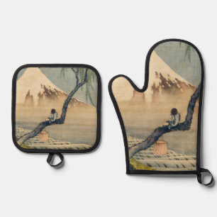 Katsushika Hokusai - Boy Viewing Mount Fuji Oven Mitt & Pot Holder Set