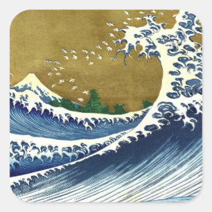 Katsushika Hokusai - Coloured Big Wave Square Sticker