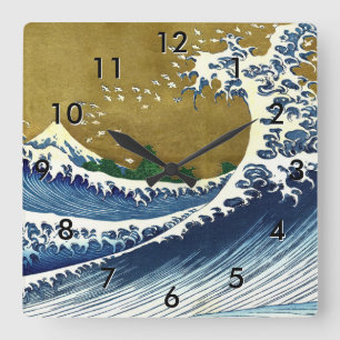 Katsushika Hokusai - Coloured Big Wave Square Wall Clock