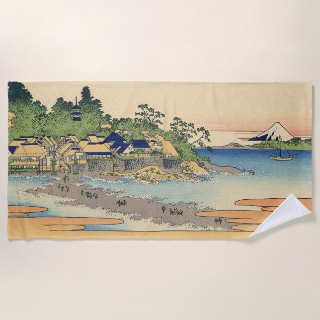 Katsushika Hokusai Enoshima in the Sagami province Beach Towel (Front)