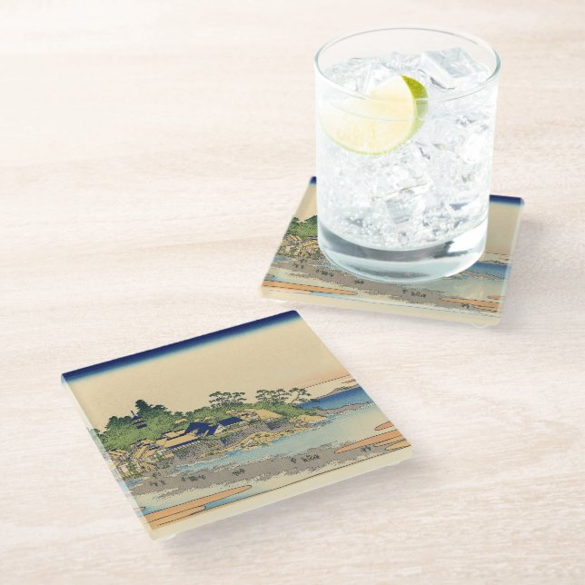 Katsushika Hokusai Enoshima in the Sagami province Glass Coaster (Angled)