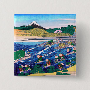 Katsushika Hokusai - Fuji from Kanaya on Tokaido 15 Cm Square Badge